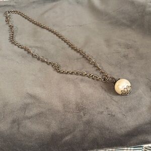 Gold-Tone Chain Necklace with Cream Pearl Orb Pendant